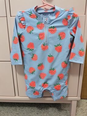 GAP Baby Girls Lavender Strawberry Zip Bathing Suit 12-18 Months